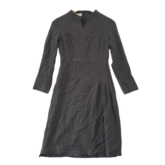 Vintage 90s Alamode Gray Long Sleeve Midi Dress Timeless Classic Minimalist - Picture 2 of 6